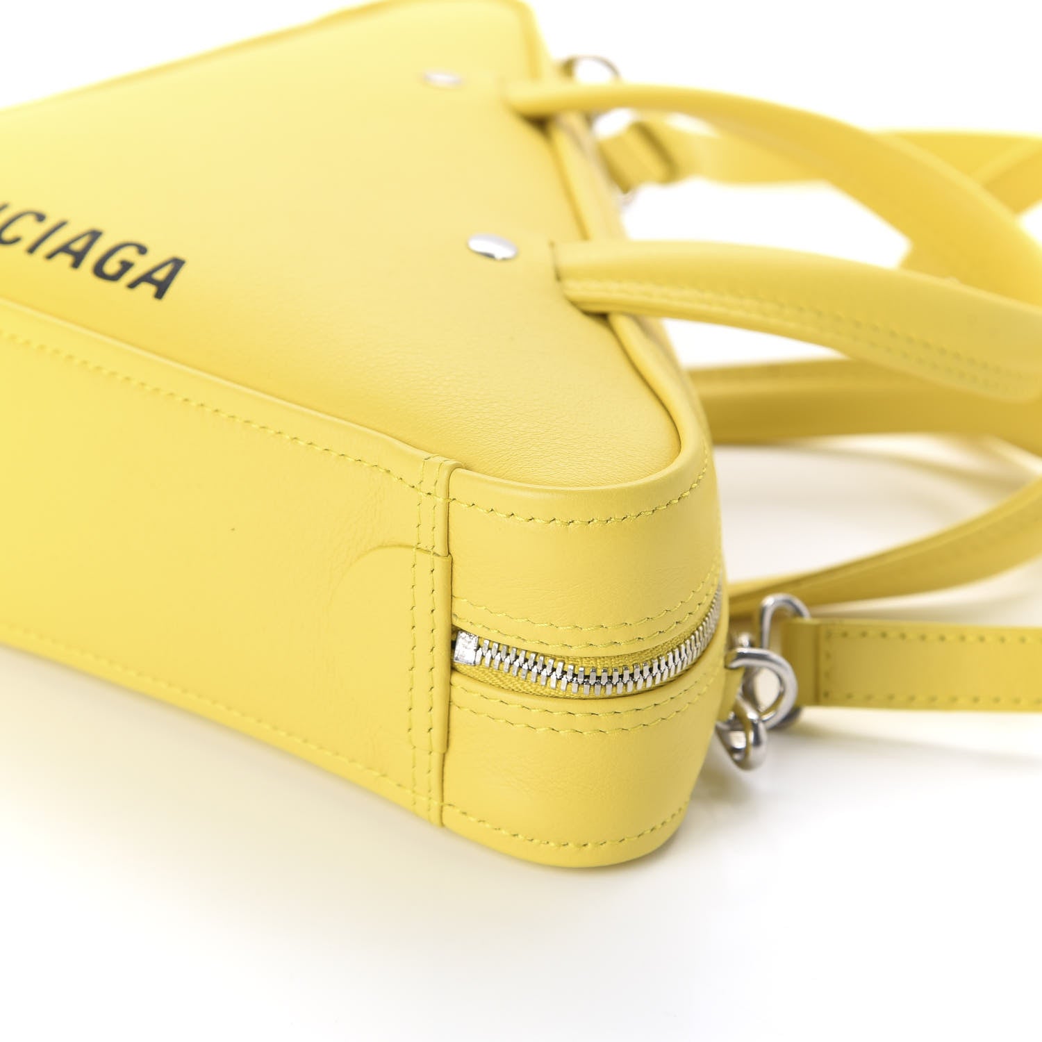 Balenciaga Shiny Day Calfskin Logo XS Triangle Duffle Jaune Black 7 of 9