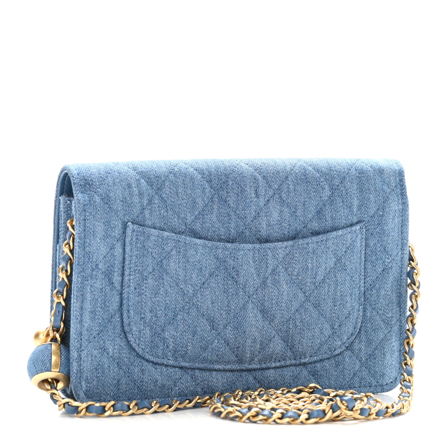 Denim Quilted CC Pearl Crush Wallet On Chain WOC Blue