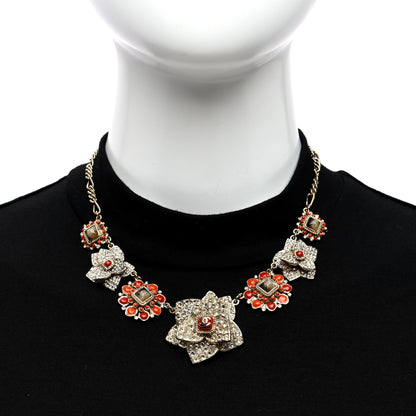 Chanel Crystal Gripoix CC Flower Cluster Necklace Gold Red Orange 2 of 5