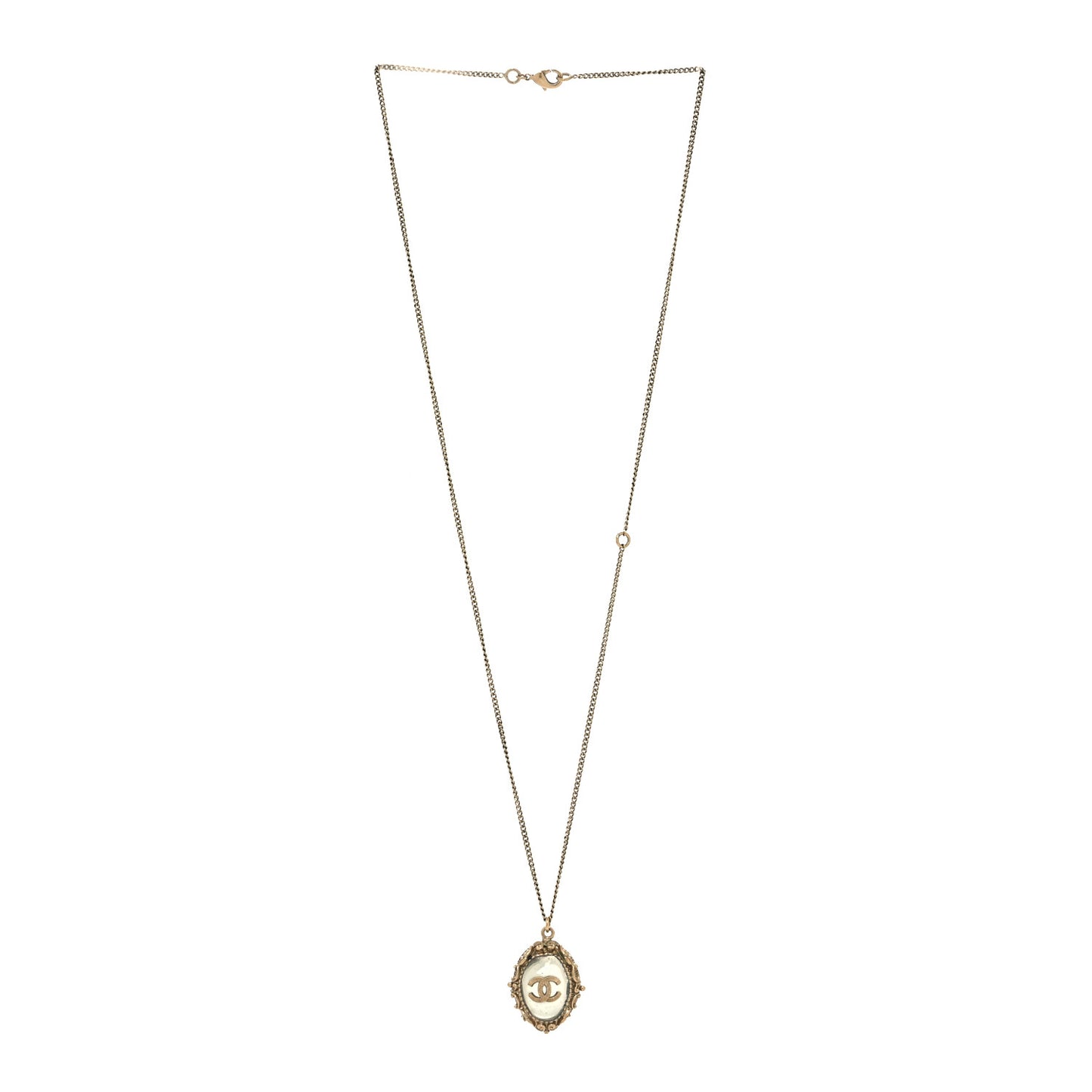 Enamel CC Oval Necklace Gold Blue