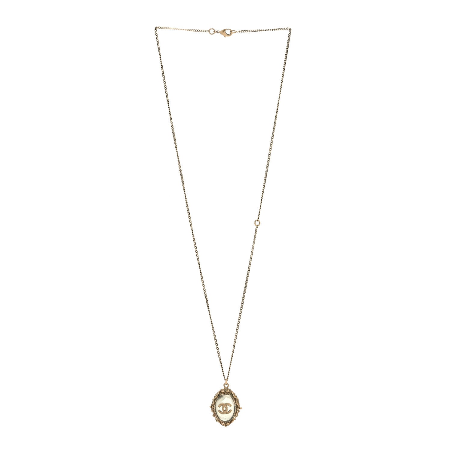 Chanel Enamel CC Oval Necklace Gold Blue 3 of 5