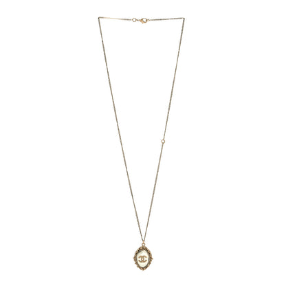 Chanel Enamel CC Oval Necklace Gold Blue 3 of 5