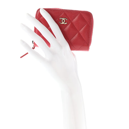 Chanel Caviar Quilted Zip Coin Purse Wallet Red 2 of 7