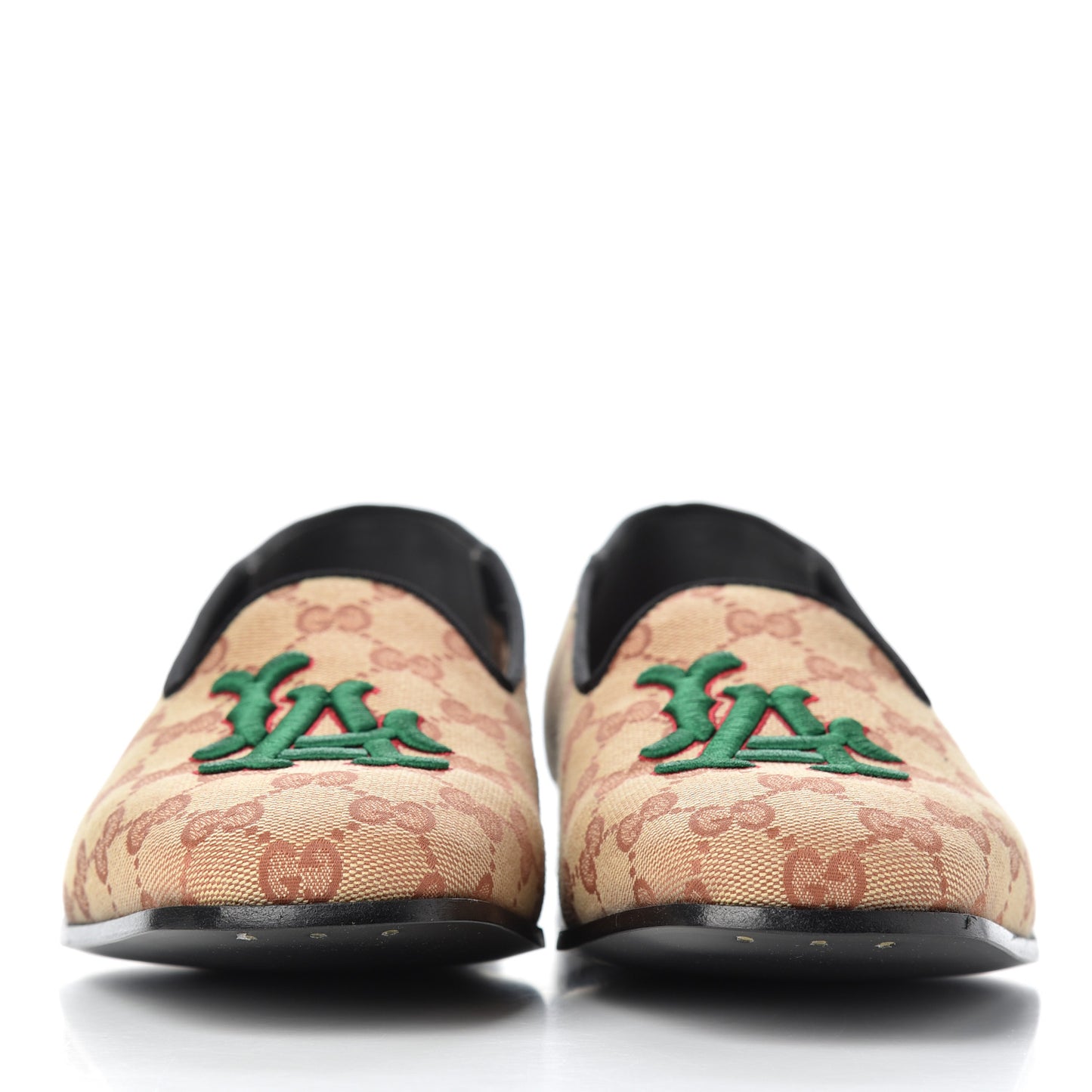 X MLB GG Monogram LA Dodgers Embroidered Mens Loafers 8.5 Beige Ruggine Black