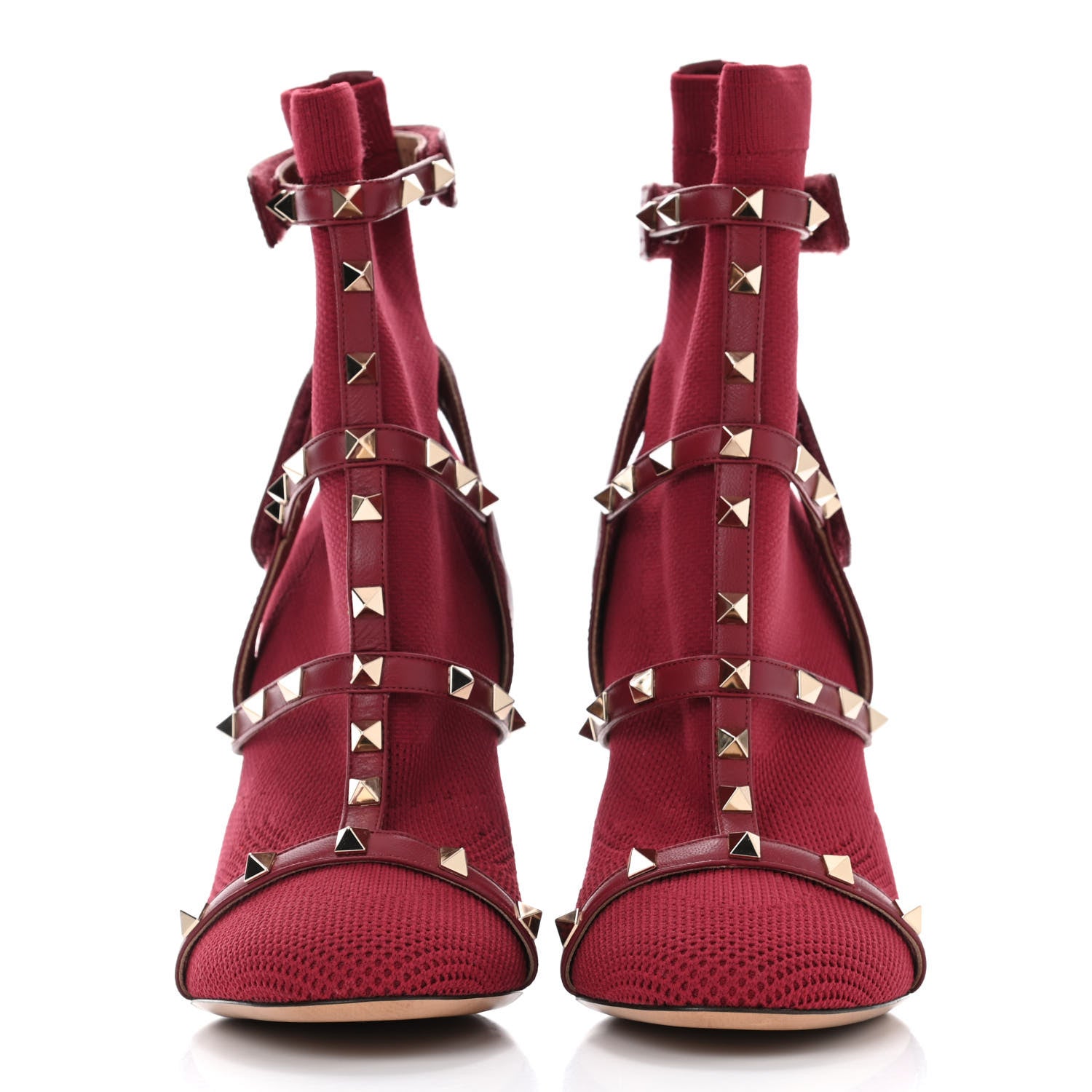 Valentino Garavani Knit Nappa Rockstud Bodytech 105mm Ankle Boots 39.5 Rubino 2 of 4