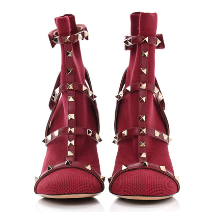 Valentino Garavani Knit Nappa Rockstud Bodytech 105mm Ankle Boots 39.5 Rubino 2 of 4