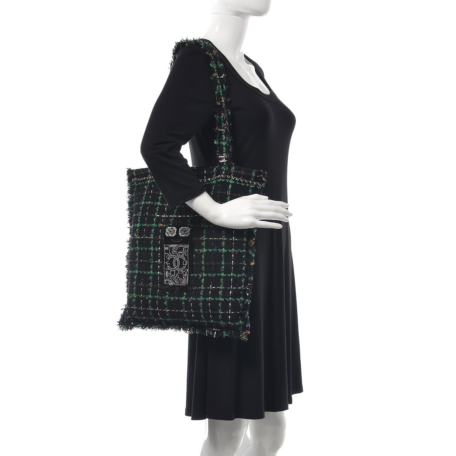 Chanel Tweed Resin Strass Large Robot Shopping Bag Black 2 of 8
