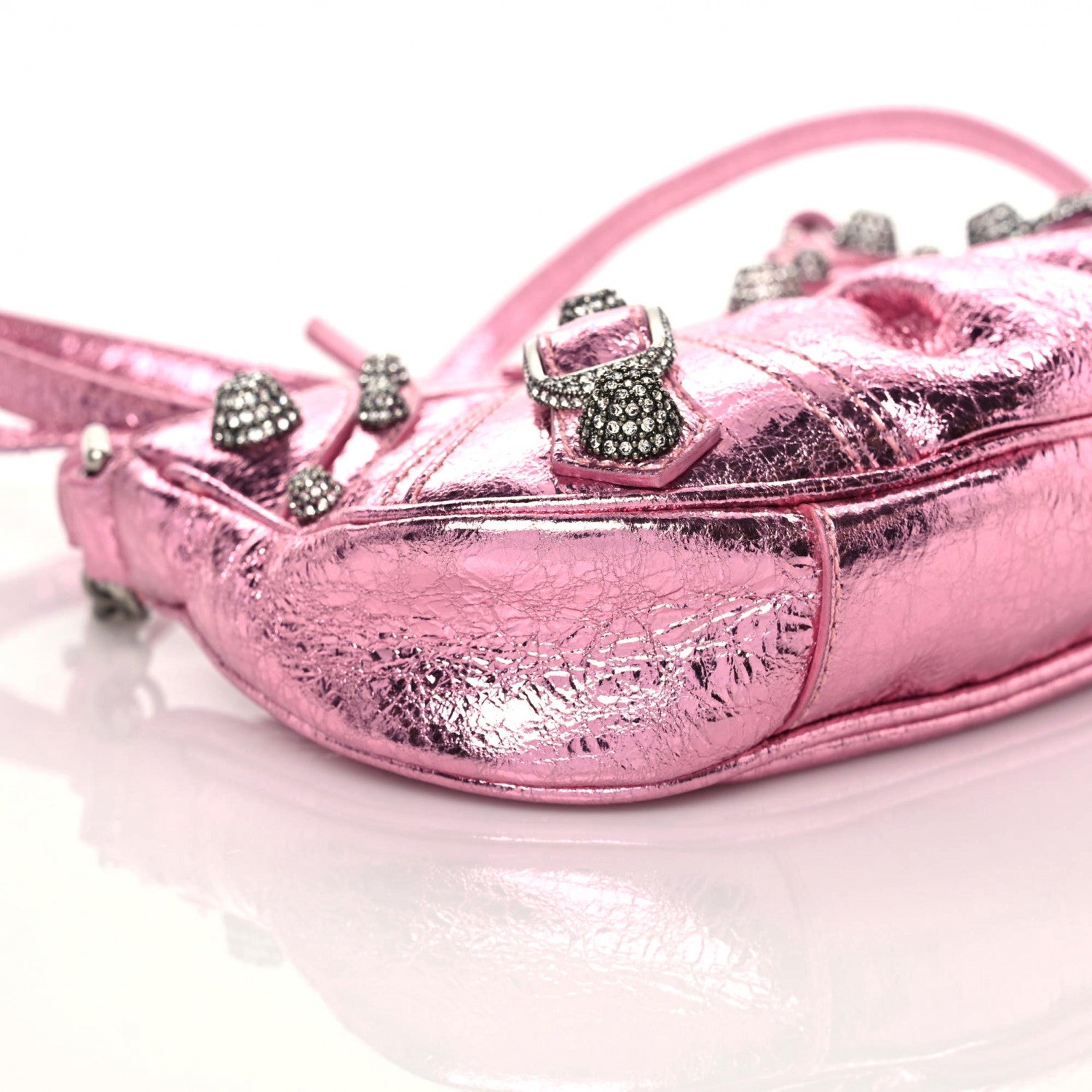 Balenciaga Metallic Agneau Arena Crystal Le Cagole Mini Purse With Chain Met Pink 5 of 9