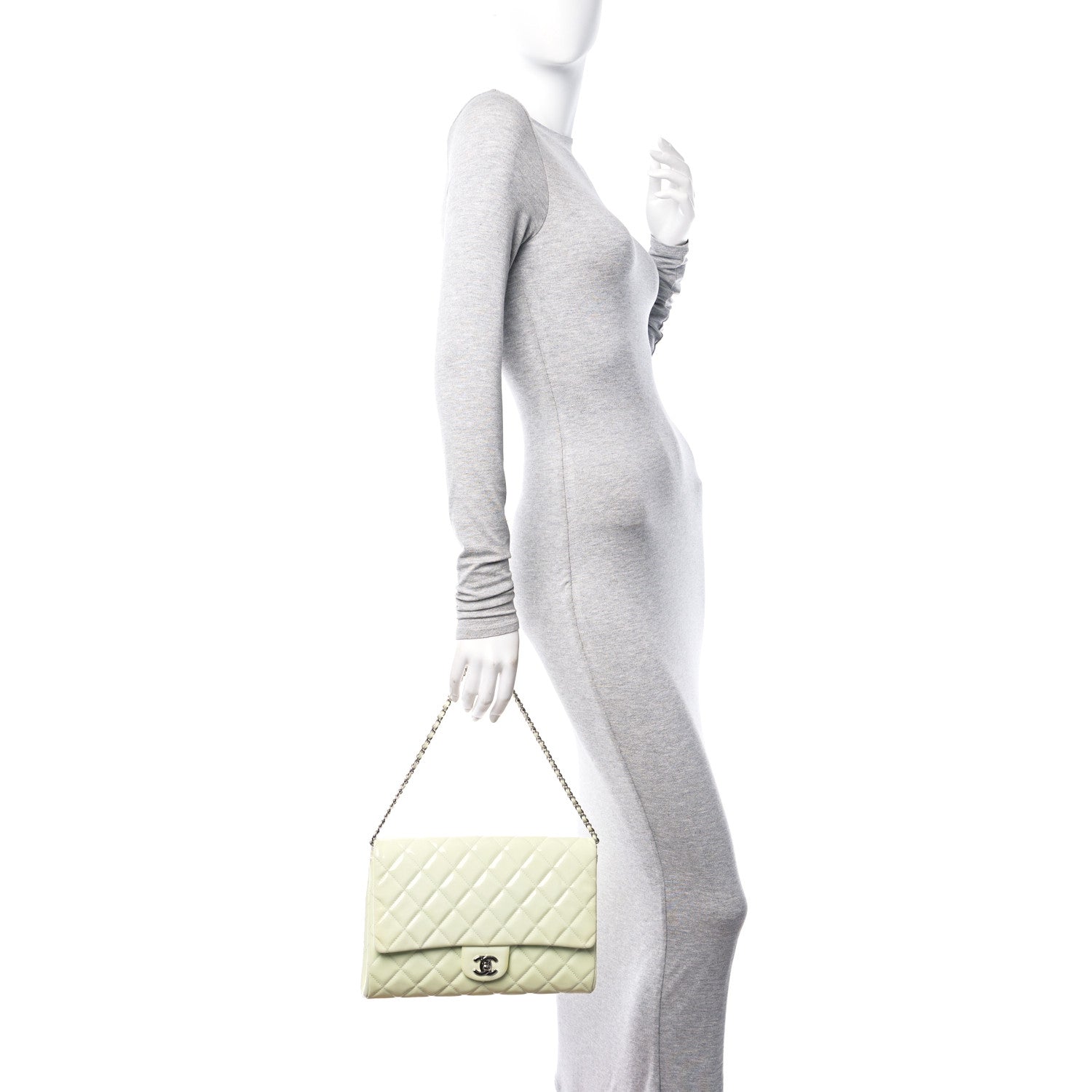 Chanel Patent Quilted Clutch with Chain Flap Light Green 2 of 11