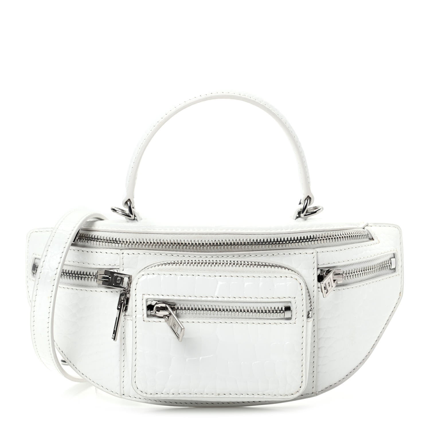 Alexander Wang Crocodile Embossed Patent Mini Top Handle Attica Belt Bag White 1 of 9