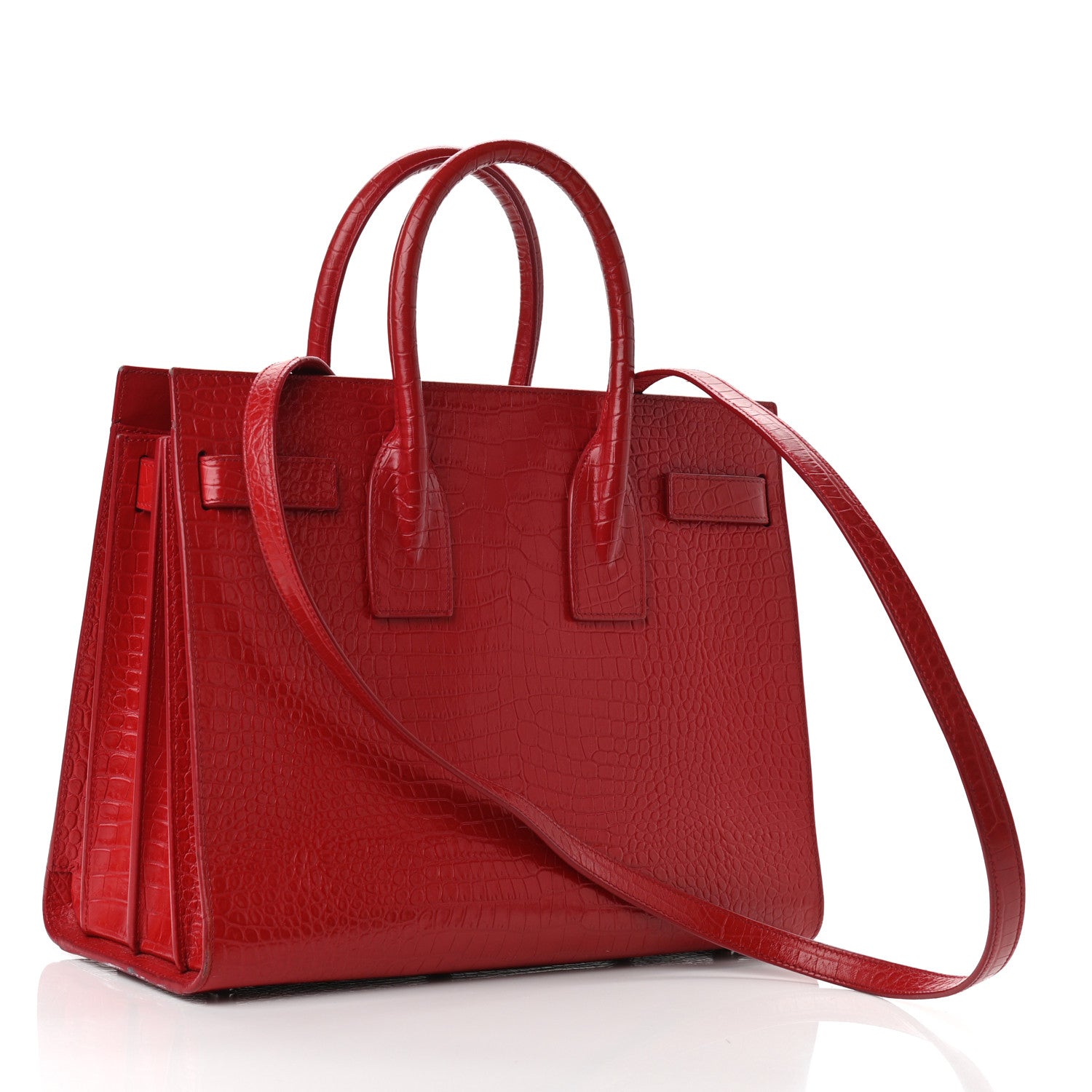 Saint Laurent Calfskin Crocodile Embossed Small Sac De Jour Eros Red 4 of 14