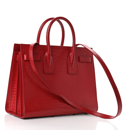 Saint Laurent Calfskin Crocodile Embossed Small Sac De Jour Eros Red 4 of 14