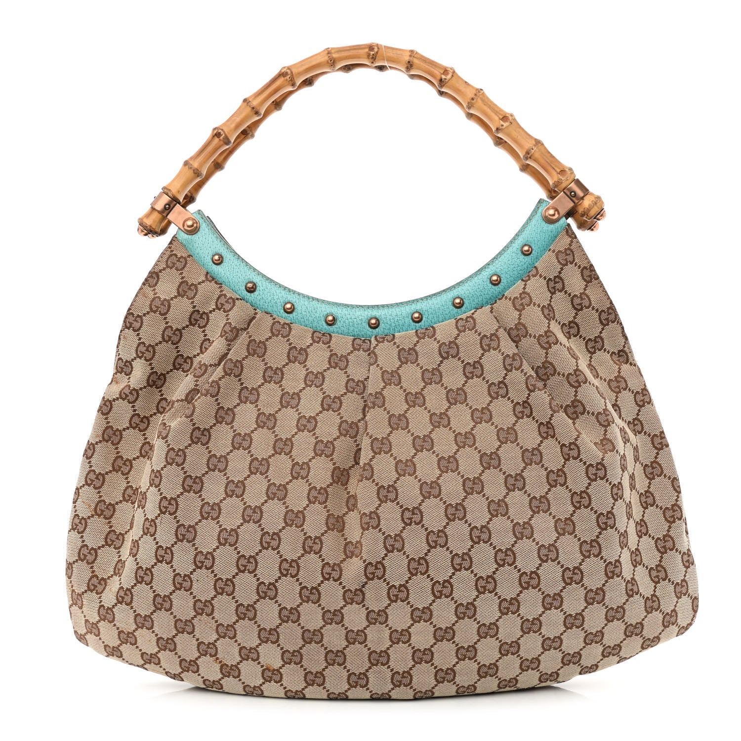 Gucci Monogram Bamboo Top Handle Bag Turquoise 1 of 12