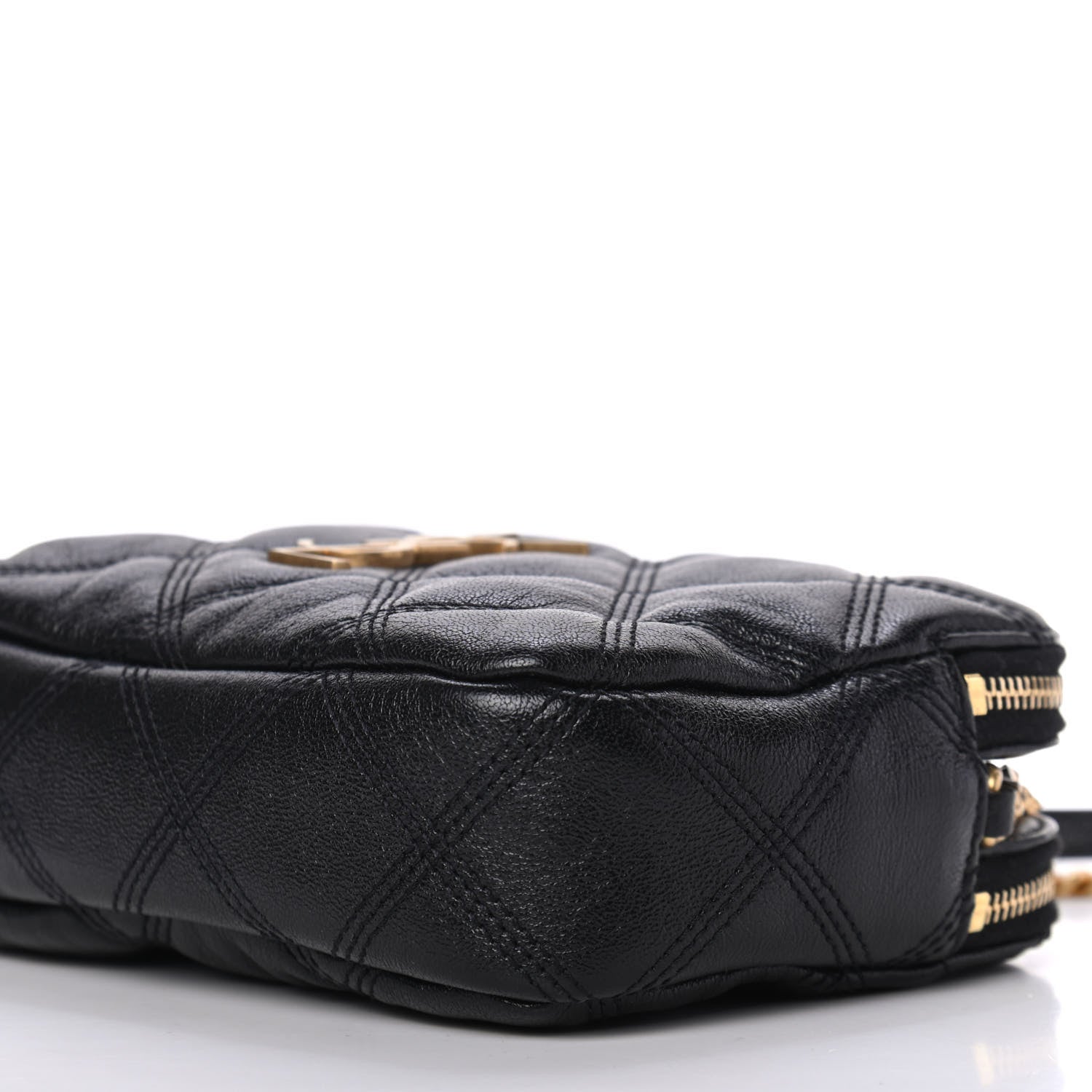Saint Laurent Grained Lambskin Quilted Mini Becky Double Zip Bag Black 7 of 10