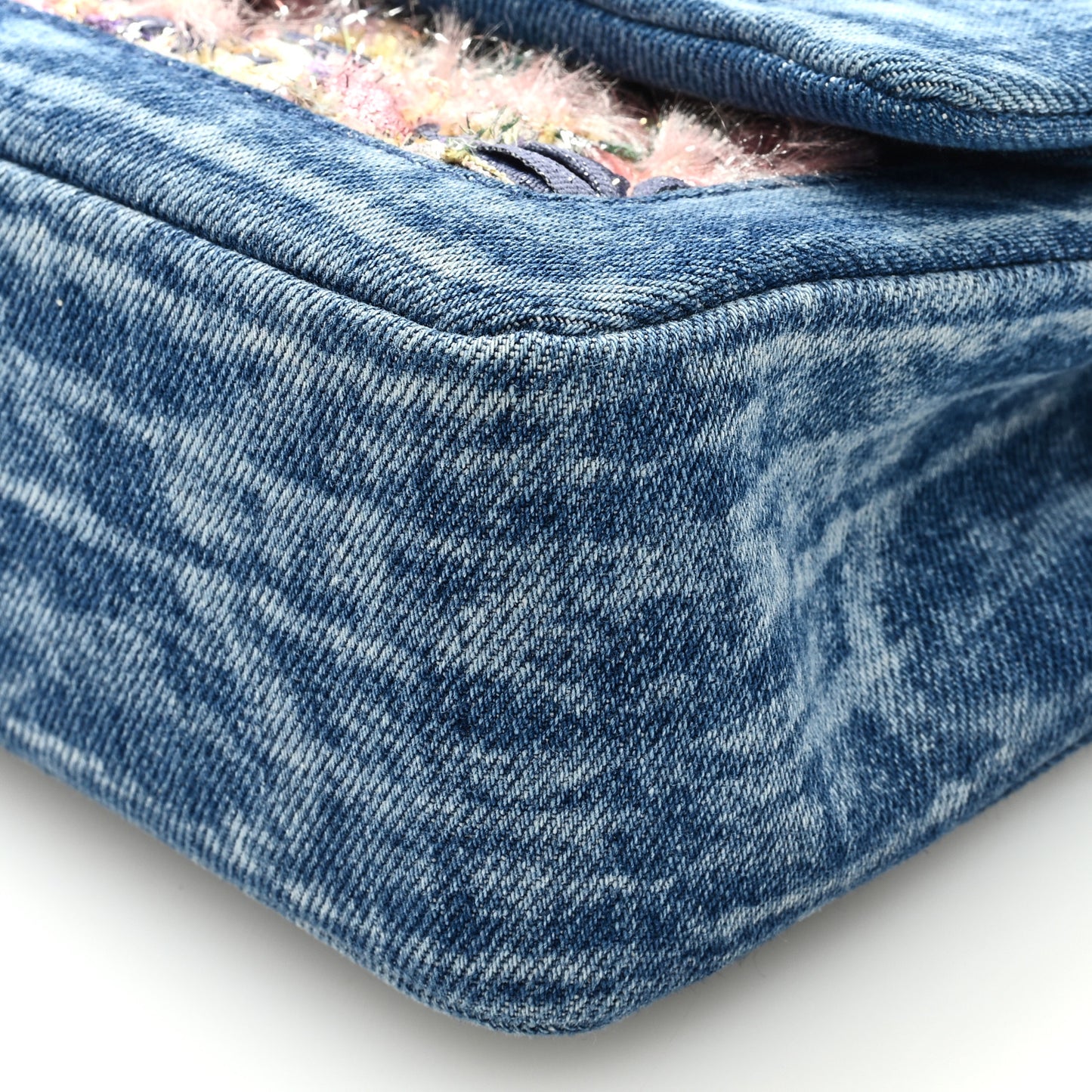 Denim Tweed Quilted Medium Double Flap Blue