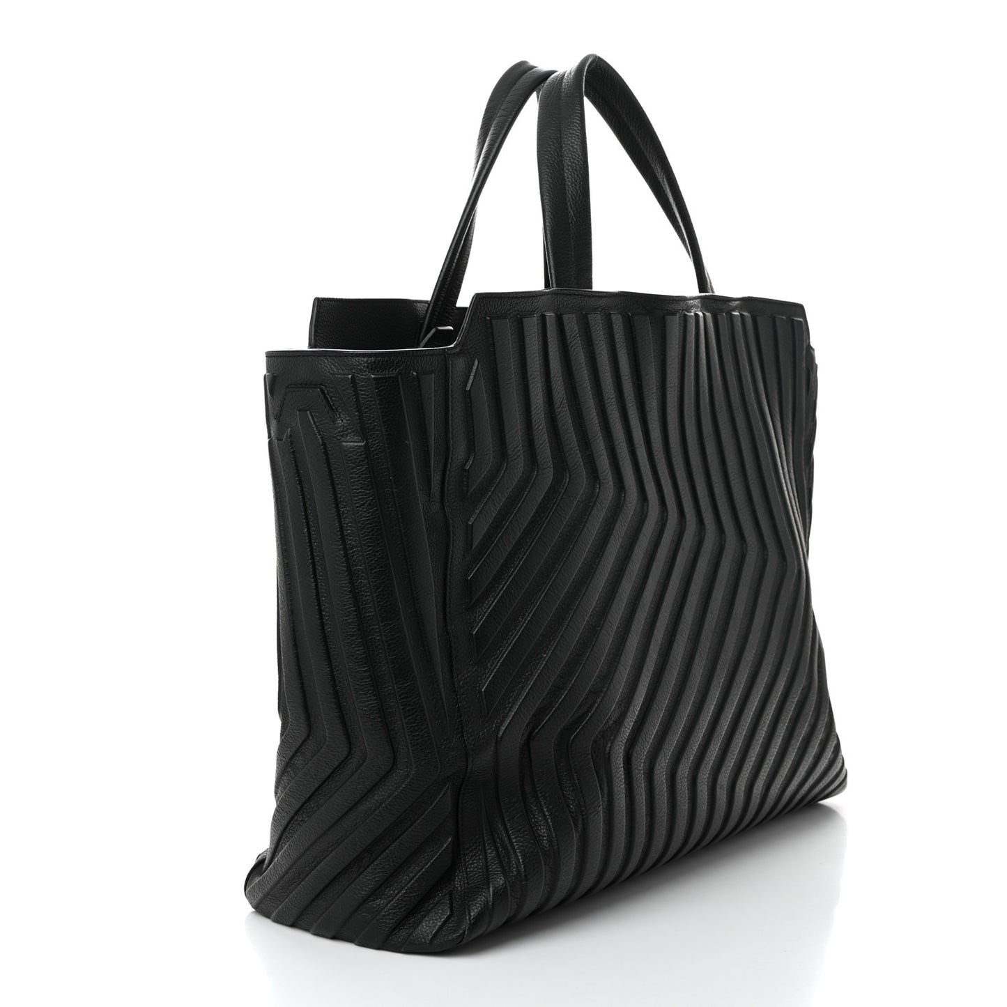 Grained Calfskin Embossed Large Car East West Tote Black