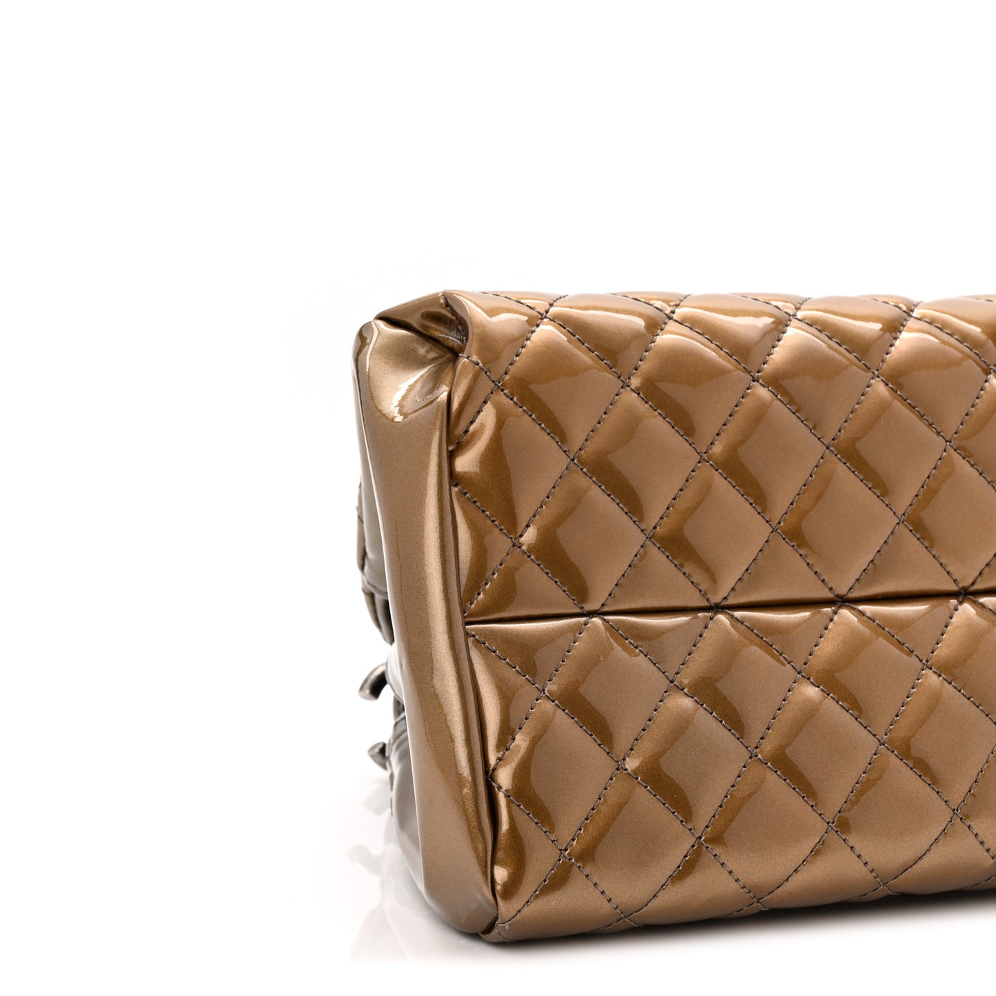 Metallic Patent Quilted Medium Just Mademoiselle Bowling Bag  Gold Degrade