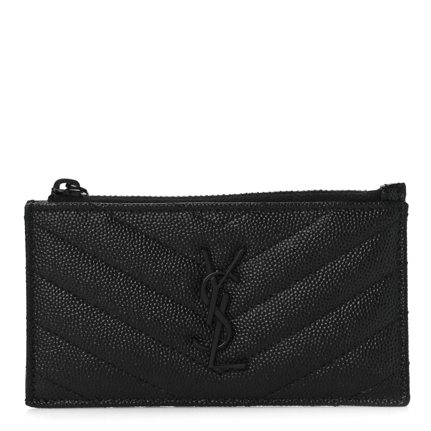 Grain De Poudre Matelasse Chevron Monogram Fragments Zippered Card Case Black