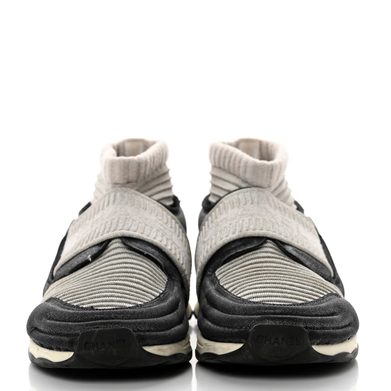 Chanel Glitter Stretch Fabric CC Sneakers 39 Grey Black 2 of 10
