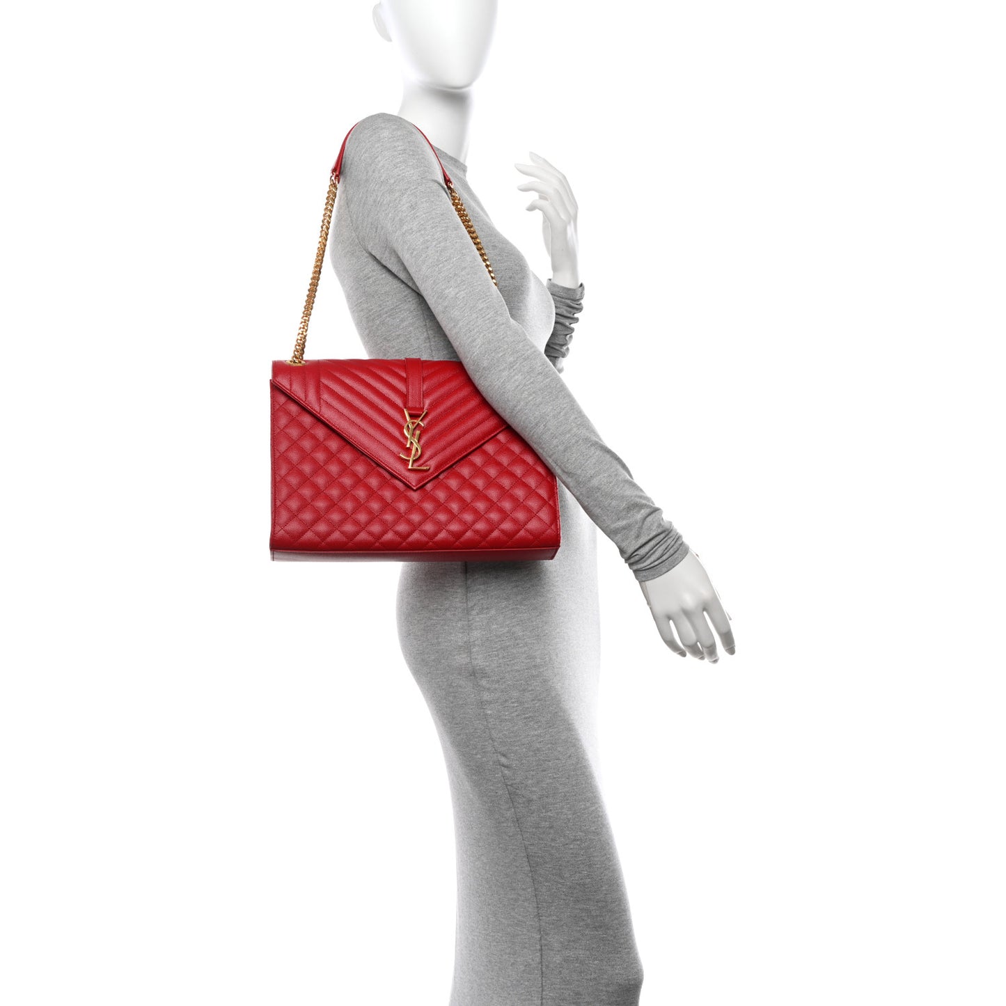 Grain De Poudre Mixed Matelasse Large Triquilt Monogram Satchel New Red