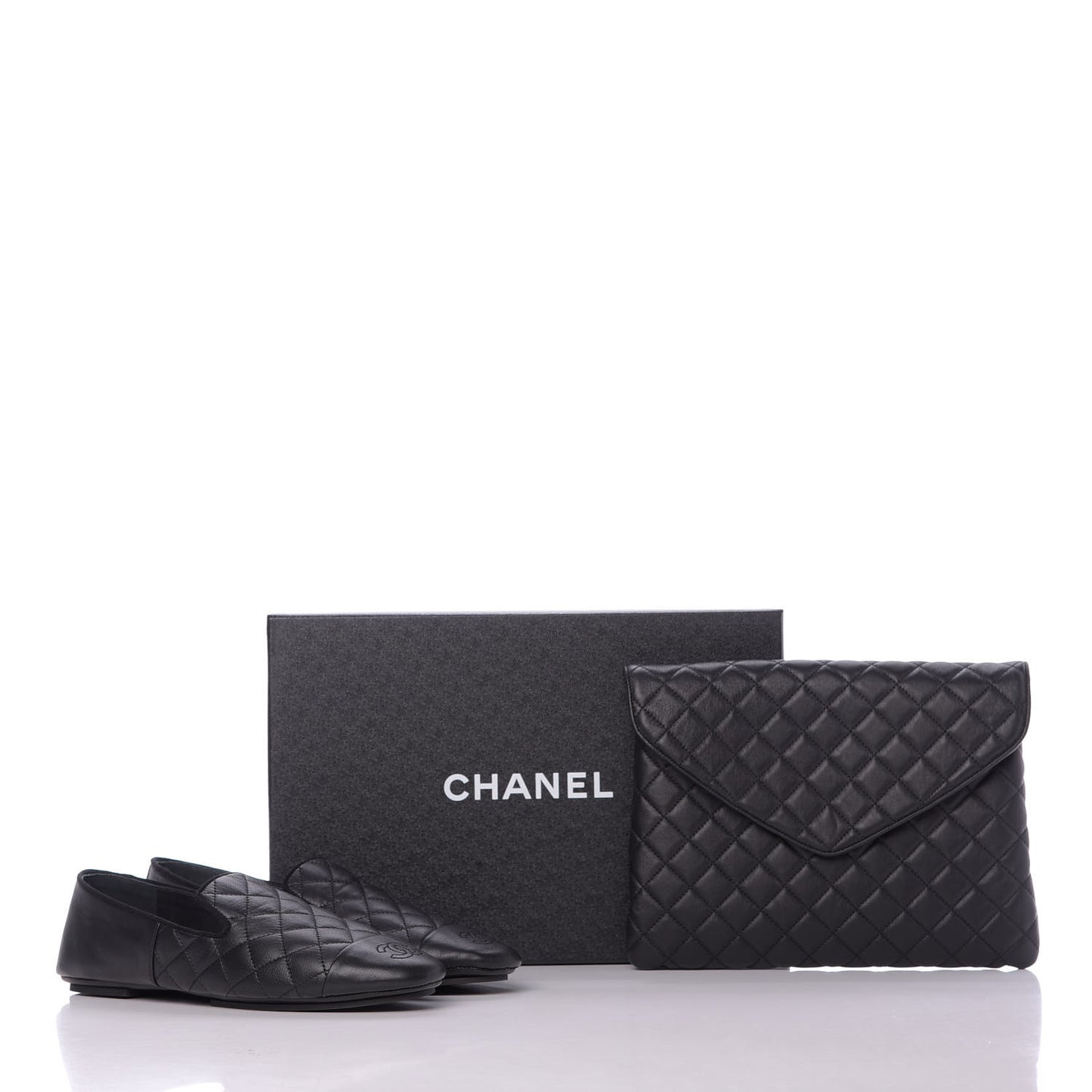 Lambskin Quilted Cap Toe Slipper With Pouch 37 Black