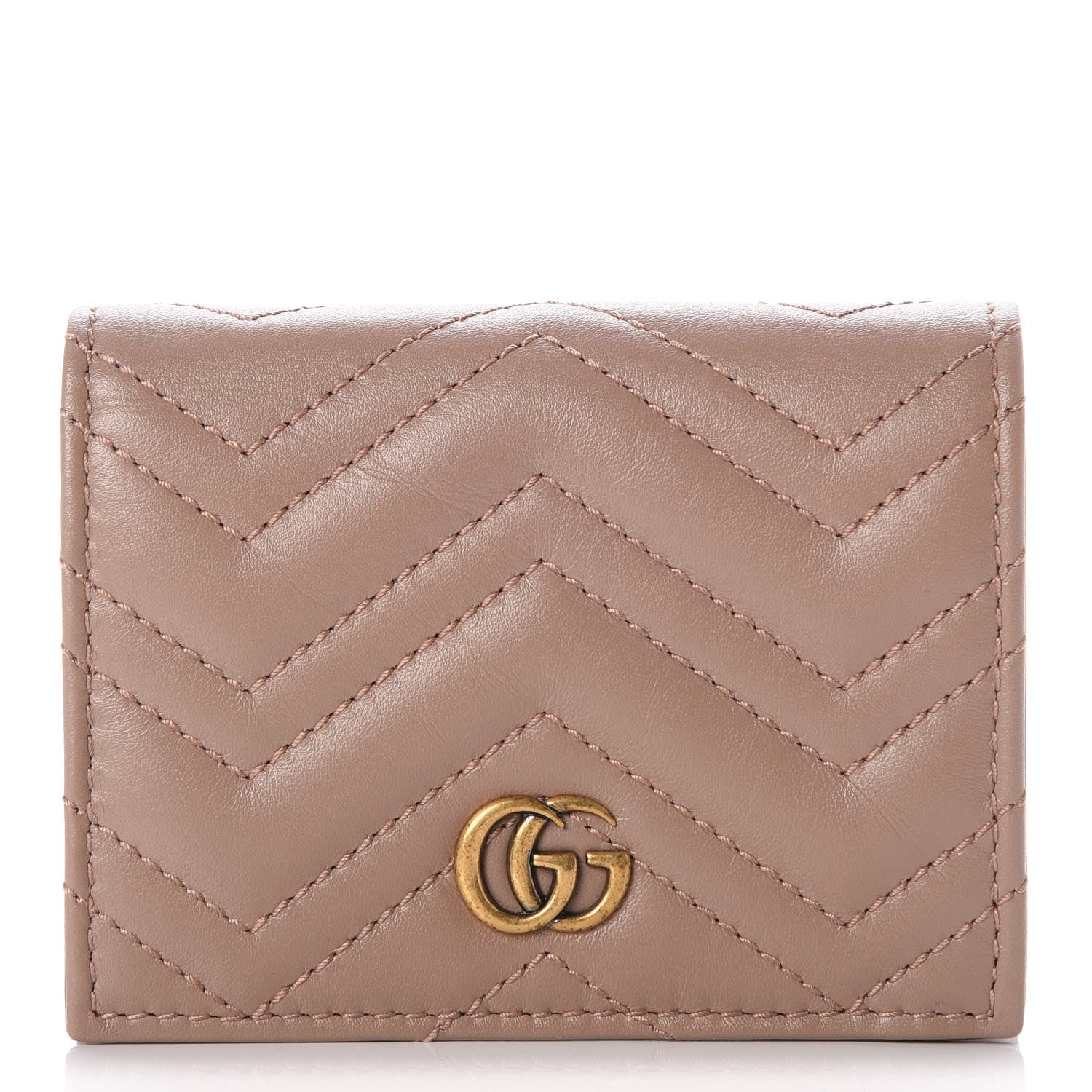 Gucci Calfskin Matelasse GG Marmont Card Case Wallet Porcelain Rose 1 of 8