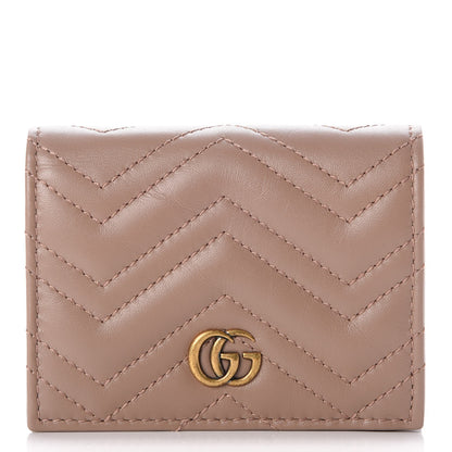 Gucci Calfskin Matelasse GG Marmont Card Case Wallet Porcelain Rose 1 of 8
