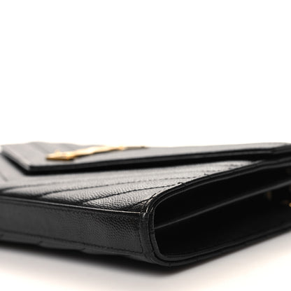 Saint Laurent Grain De Poudre Matelasse Chevron Monogram Chain Wallet Black 10 of 11
