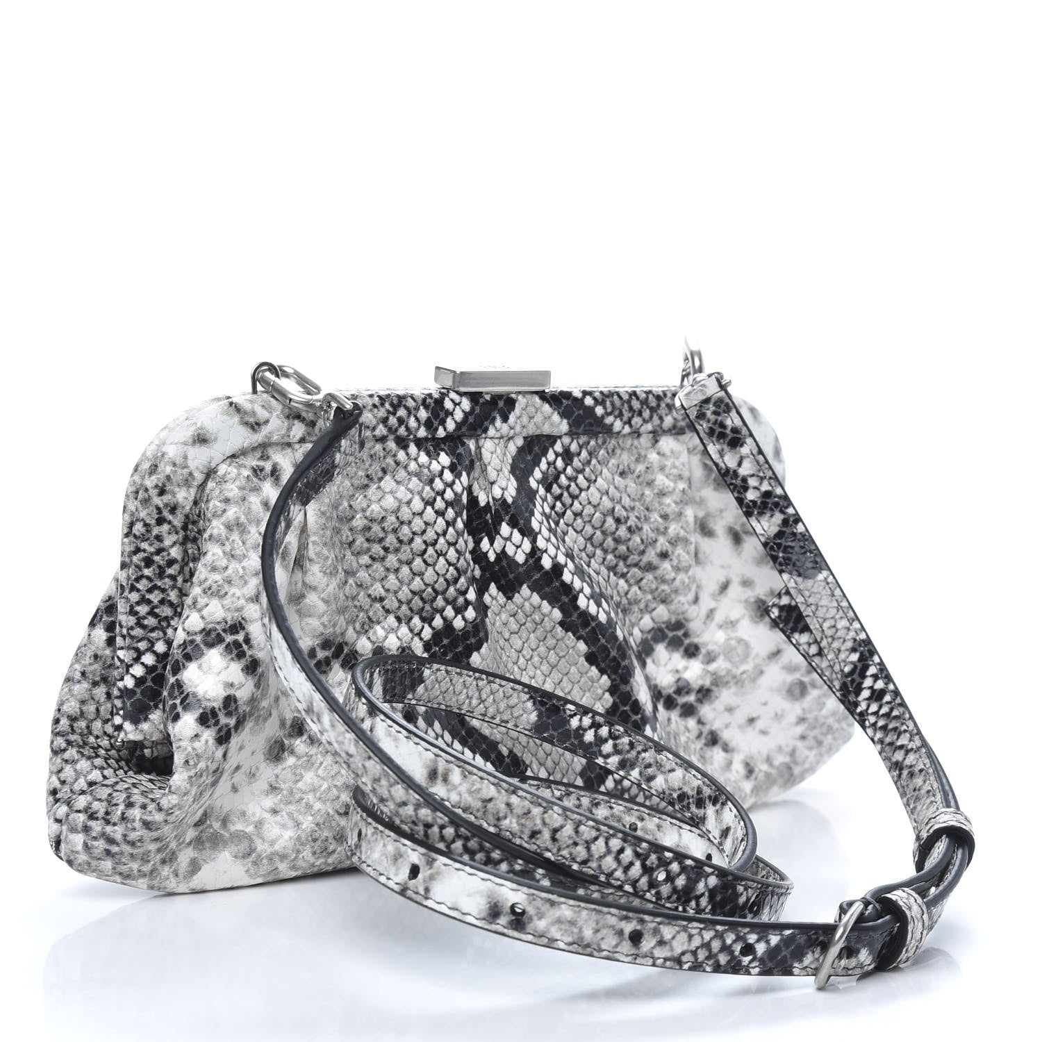 Balenciaga Calfskin Logo Python Effect Cloud Clutch XS Black White 3 of 8