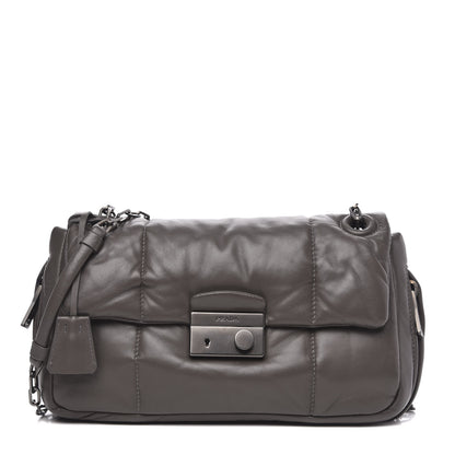 Prada Nappa Bomber Sound Chain Flap Shoulder Bag Ardesia 1 of 9