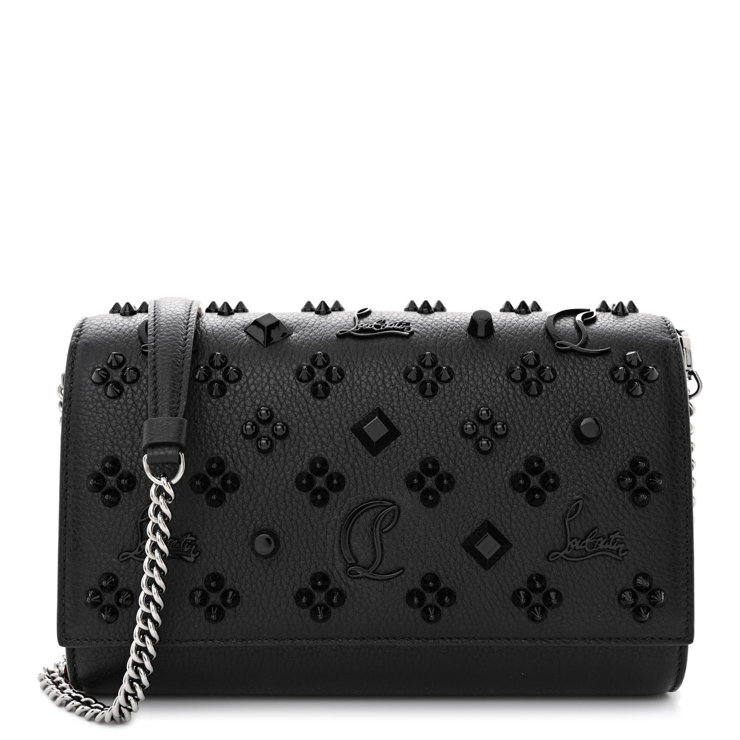 Calfskin Spikes Loubinthesky Paloma Clutch Black