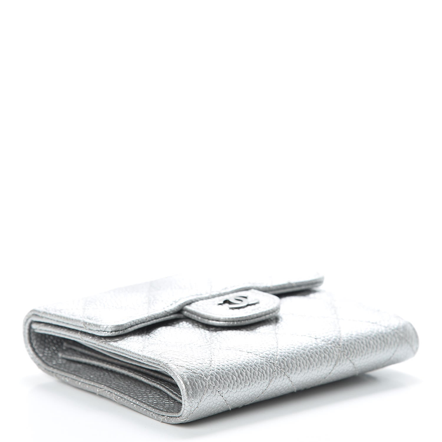 Chanel Metallic Caviar Quilted Compact Flap Wallet Silver 4 of 11