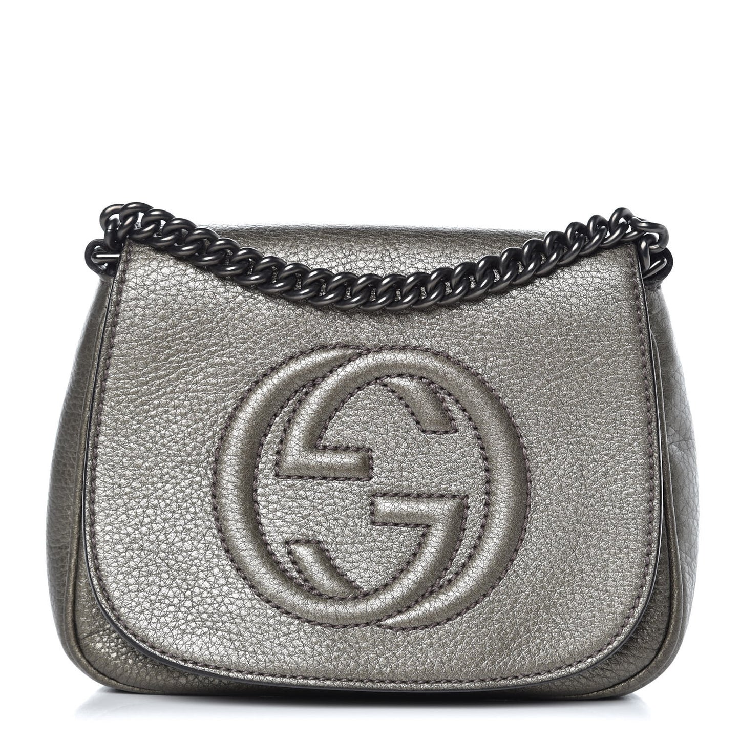 Metallic Pebbled Calfskin Small Soho Flap Crossbody Sasso