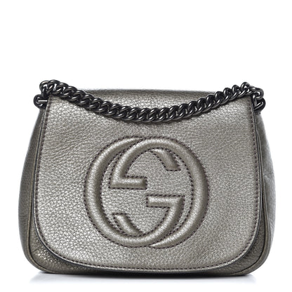 Gucci Metallic Pebbled Calfskin Small Soho Flap Crossbody Sasso 1 of 11