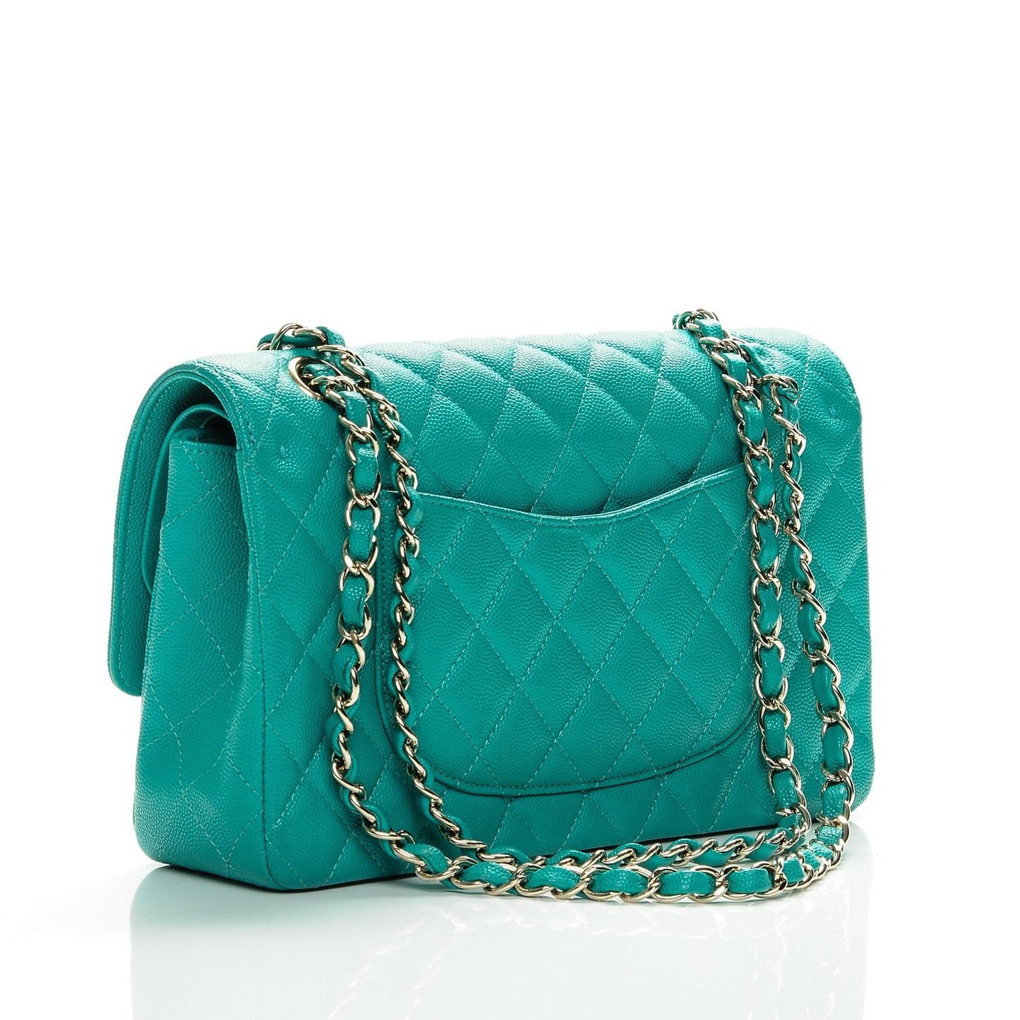 Caviar Quilted Medium Double Flap Turquoise