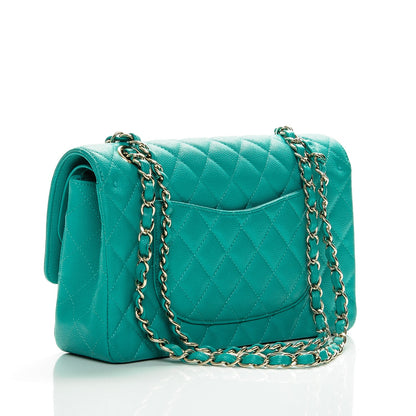 Chanel Caviar Quilted Medium Double Flap Turquoise 3 of 7