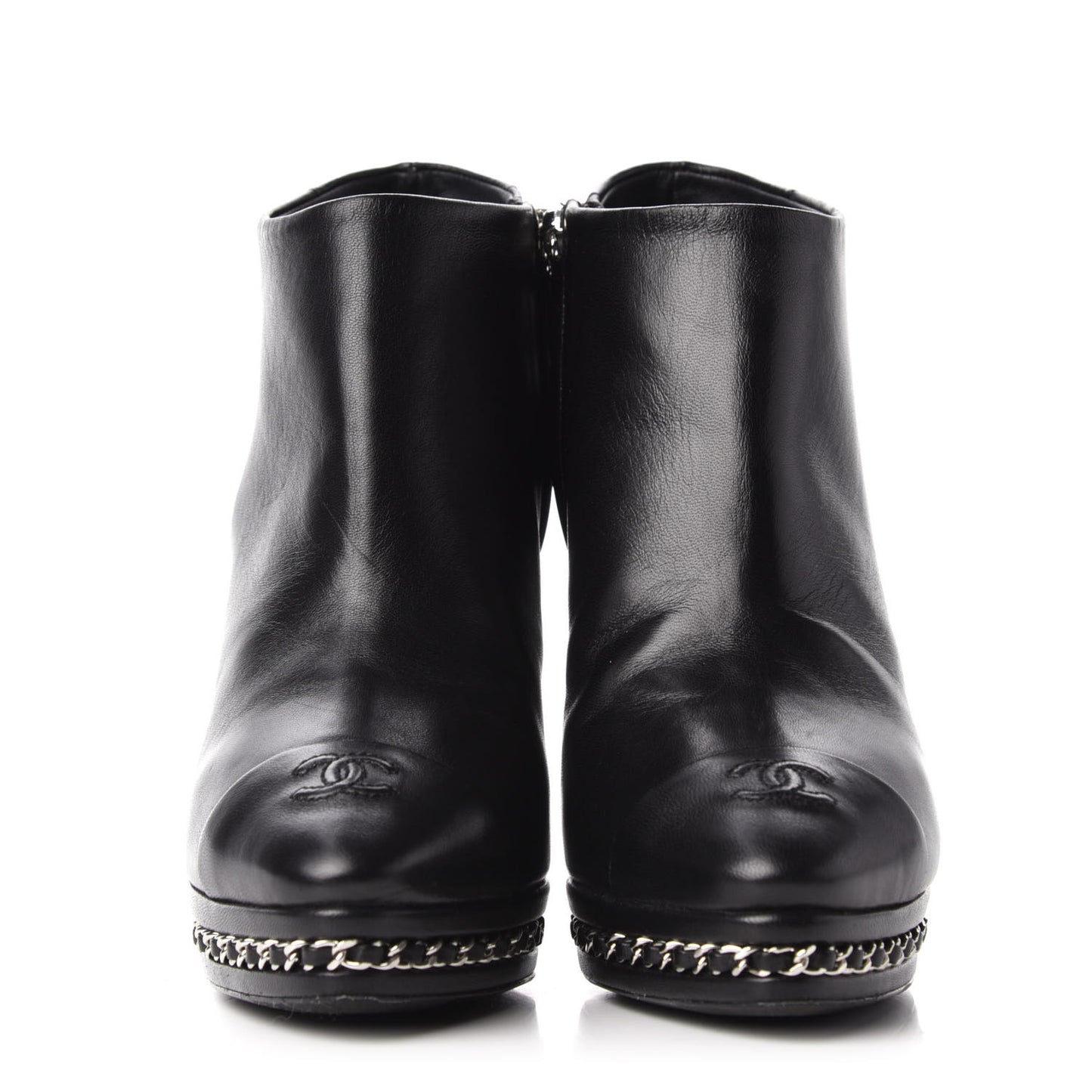 Lambskin CC Platform Cap Toe Chain Ankle Boots 37 Black