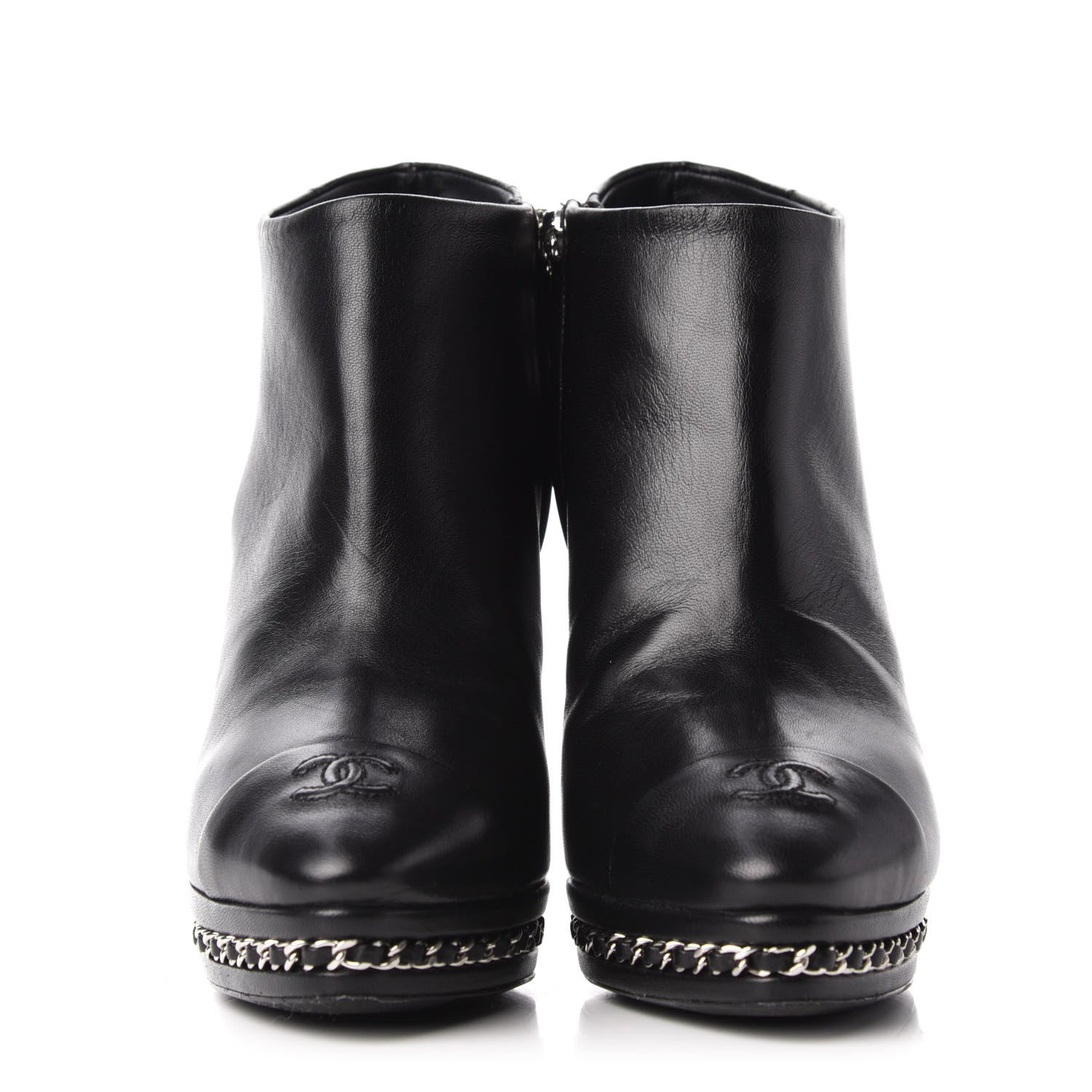 Chanel Lambskin CC Platform Cap Toe Chain Ankle Boots 37 Black 2 of 11