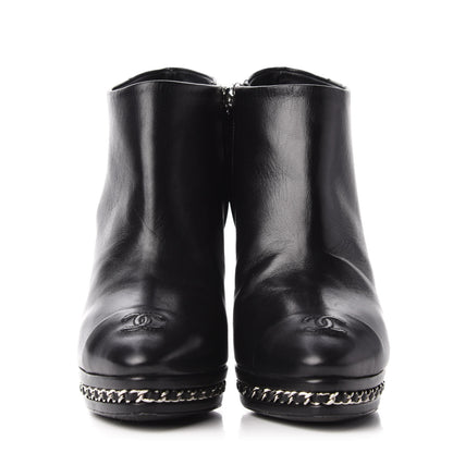Chanel Lambskin CC Platform Cap Toe Chain Ankle Boots 37 Black 2 of 11