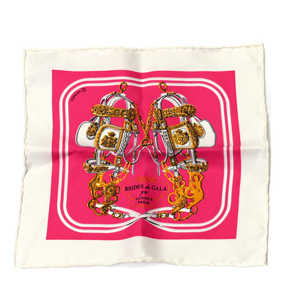 Hermes Silk Brides de Gala Nano Scarf 20 White Rose Fuchsia Or 1 of 5