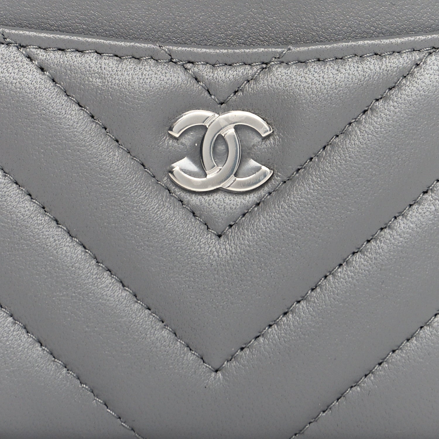 Chanel Lambskin Chevron Quilted Card Holder Grey 8 of 8