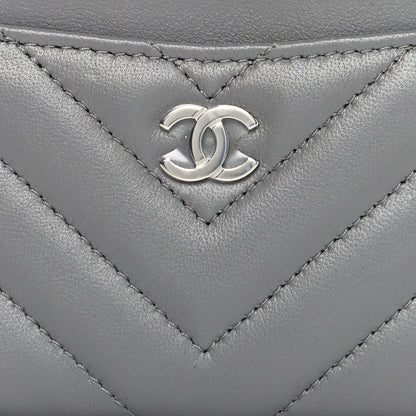 Chanel Lambskin Chevron Quilted Card Holder Grey 8 of 8