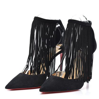 Christian Louboutin Veau Velours Fringe Courtain 100 Pumps 39.5 Black 3 of 7