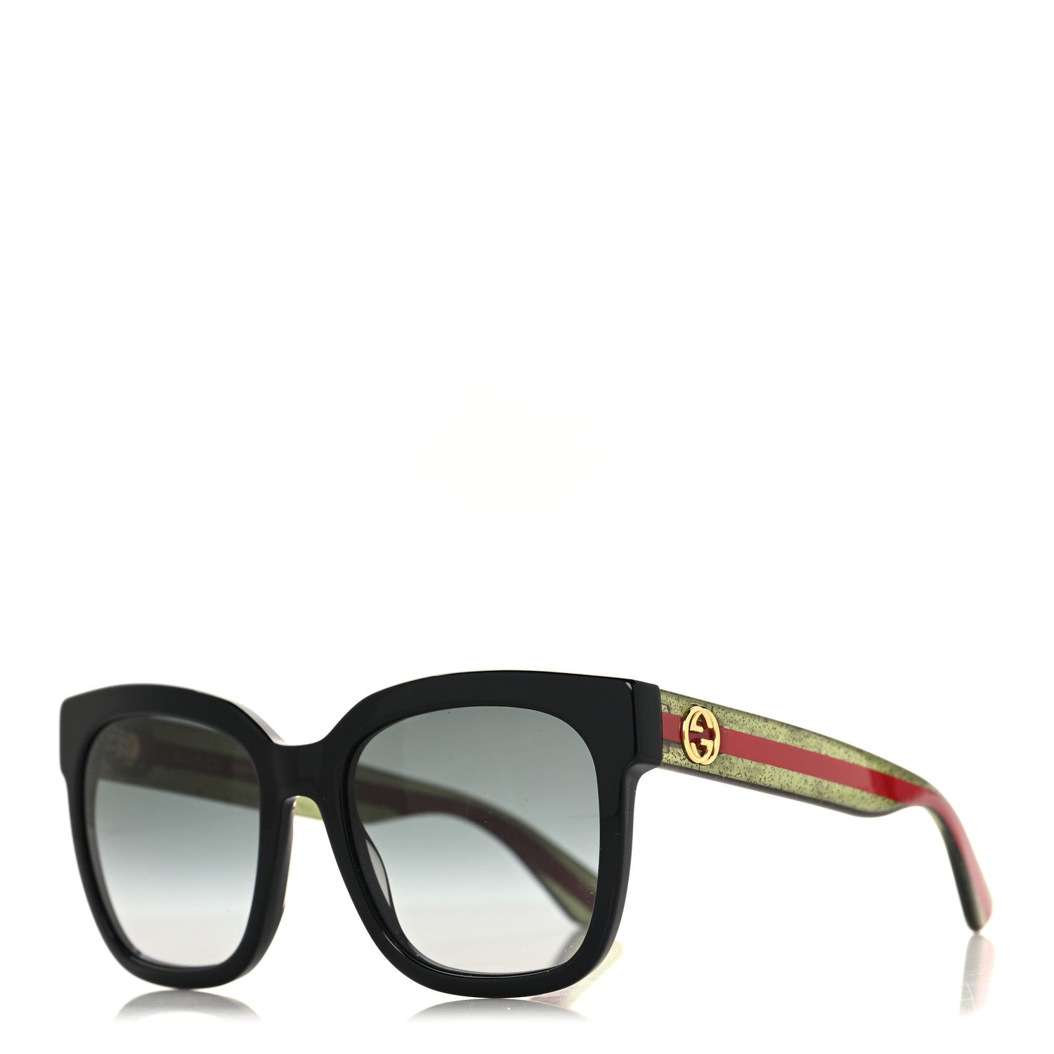 Gucci Acetate Square Frame Web Glitter Sunglasses GG0034SN Black Green 1 of 7