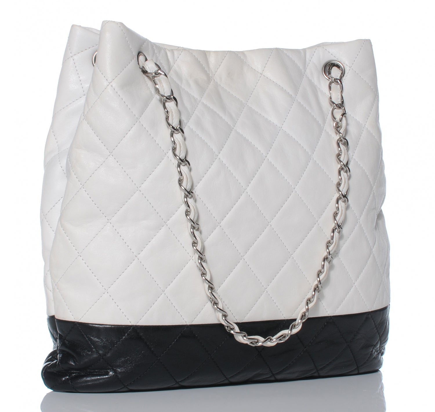 Chanel Lambskin Quilted Shoulder Bag White Black 3 of 7