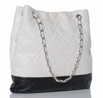Chanel Lambskin Quilted Shoulder Bag White Black 3 of 7