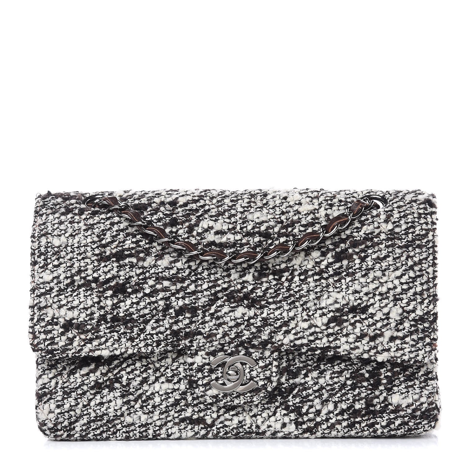 Chanel Tweed Quilted Medium Double Flap White Brown 1 of 10
