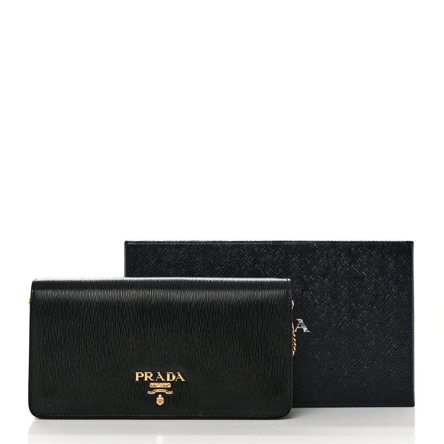 Prada Vitello Move Metal Oro Chain Wallet Black 6 of 6