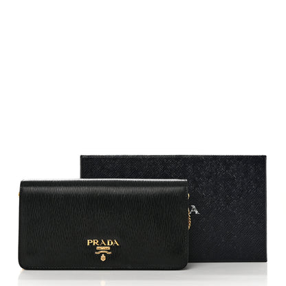 Prada Vitello Move Metal Oro Chain Wallet Black 6 of 6
