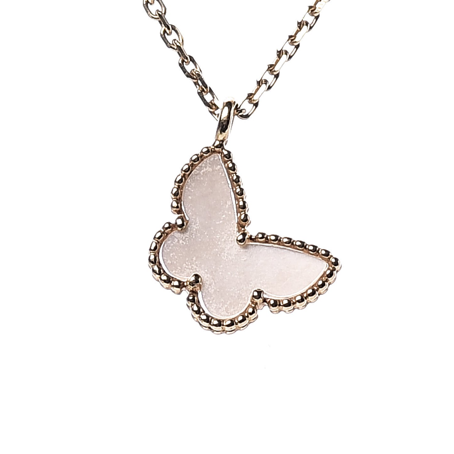 18K Yellow Gold Mother of Pearl Sweet Alhambra Butterfly Pendant Necklace